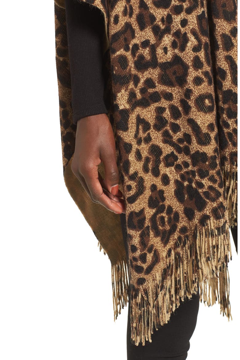 Leopard Print Fringe Wrap, Alternate, color, BROWN COMBO