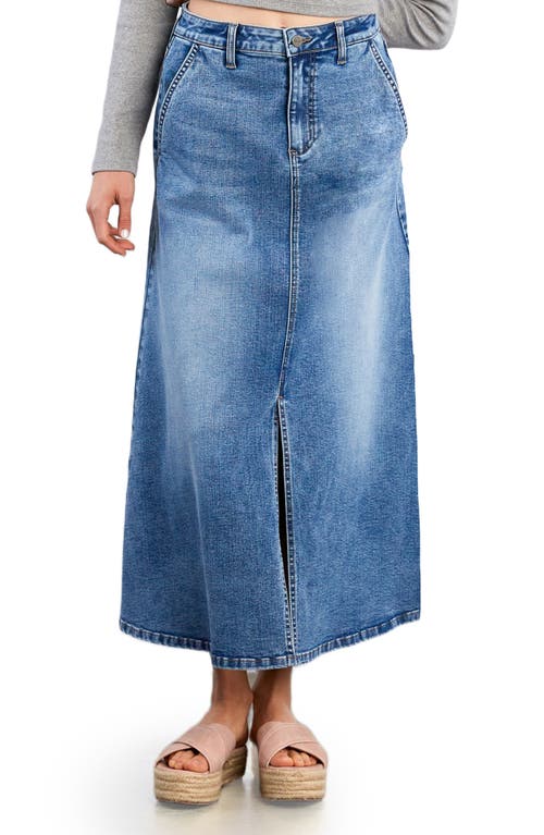 Hint Of Blu Split Hem Denim Midi Skirt In Blue