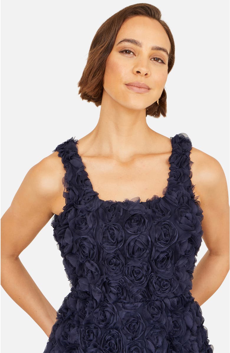 Yumi Applique Floral Skater Dress, Alternate, color, Navy