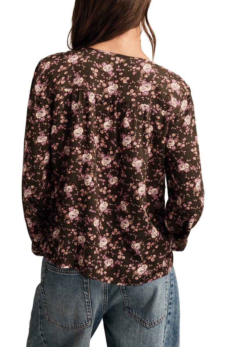 Lucky Brand Pintuck Floral Peasant Top, Alternate, color, Black Multi