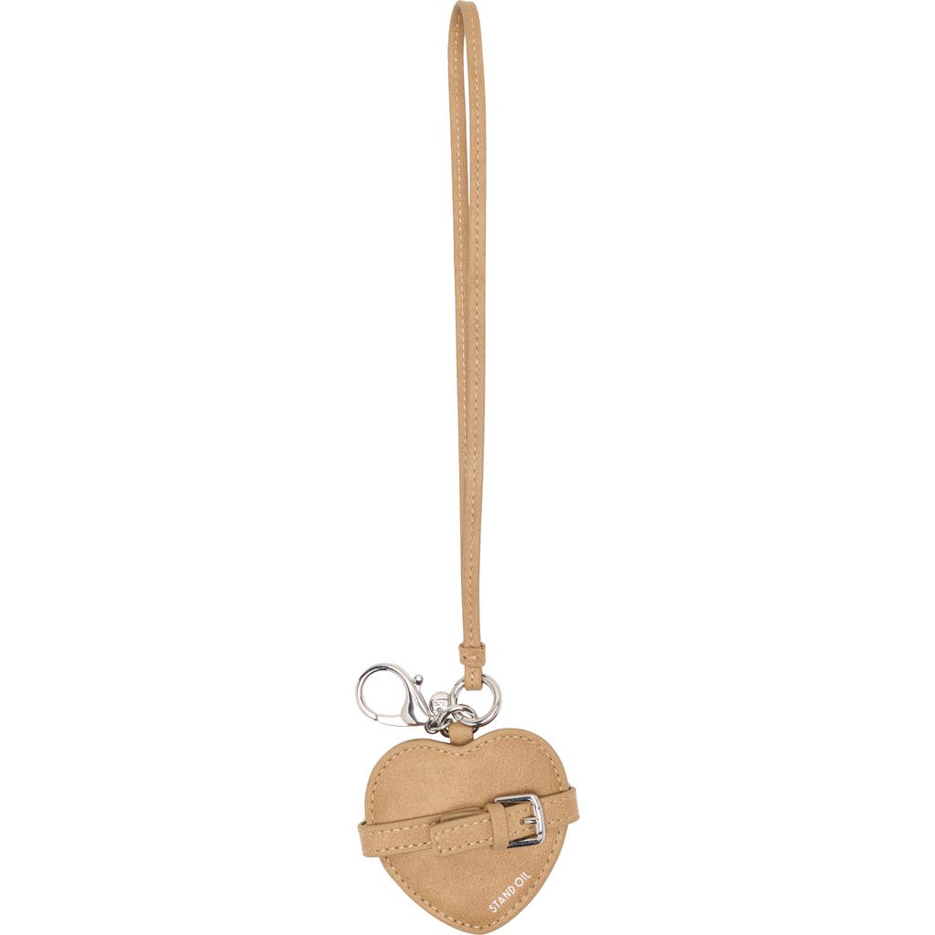 Stand Oil Belted Heart Mirror Faux Leather Key Ring Bag Charm In Brown