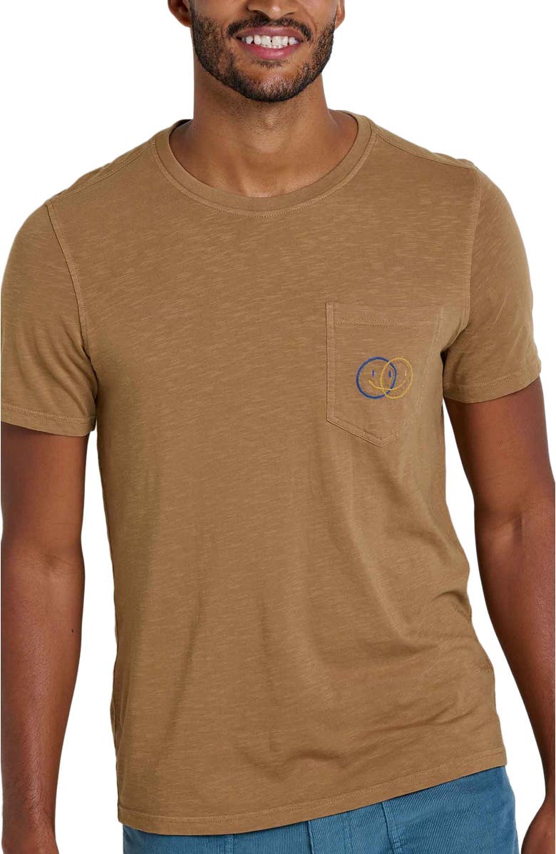 Toad & Co Men's Primo Short Sleeve Crew Embroidered, Alternate, color, Honey Brown Smile Embroidery