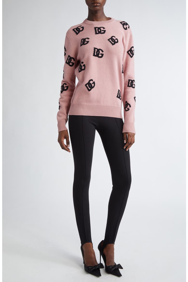 Logo Jacquard Virgin Wool Sweater, Alternate, color, F0473 ROSA POLVERE SCURO