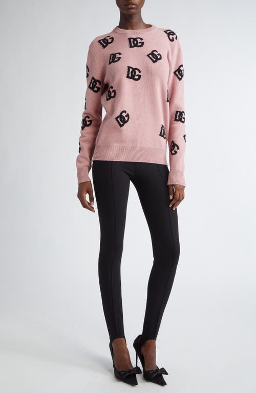 Dolce & Gabbana Wool Sweater With Dg Logo Inlay In F0473 Rosa Polvere Scuro