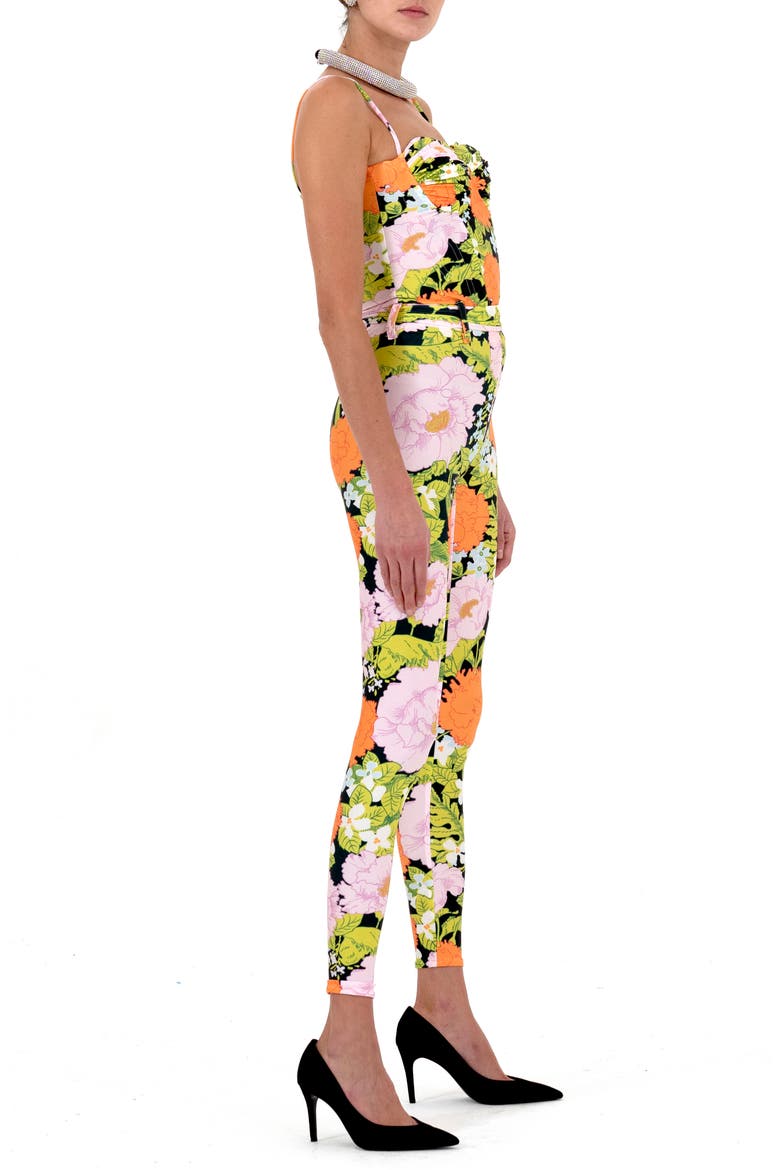 Floral Print Corset Bodice Jumpsuit, Alternate, color, ORANGE PASTEL