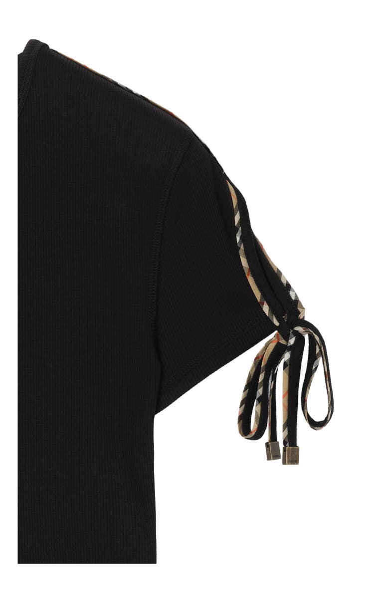Burberry Cropped Tie-sleeve Cotton T-shirt, Alternate, color, Black