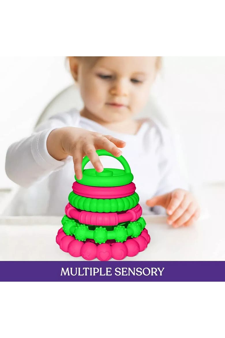 Silicone Stacking Toy Teethers Interactive 6 Piece Set, Alternate, color, Green & Pink