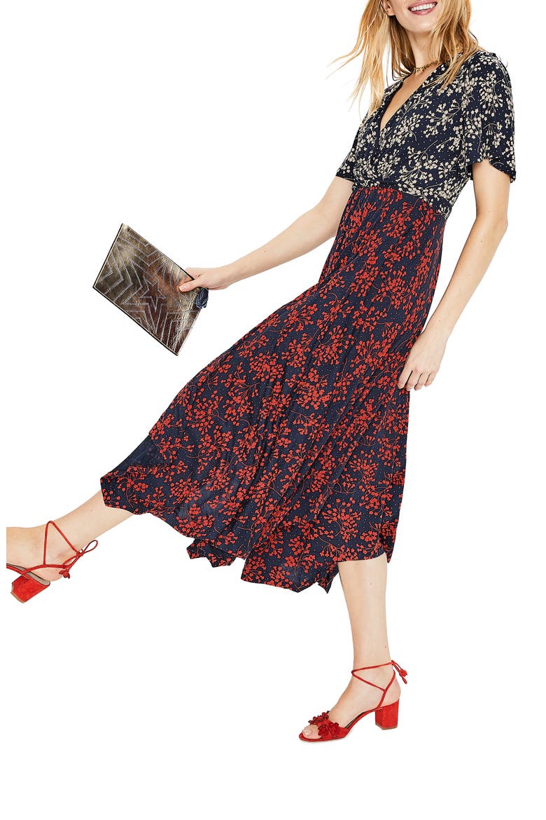 Heather Jersey Midi Dress, Alternate, color, NAVY FLORAL BLOOM