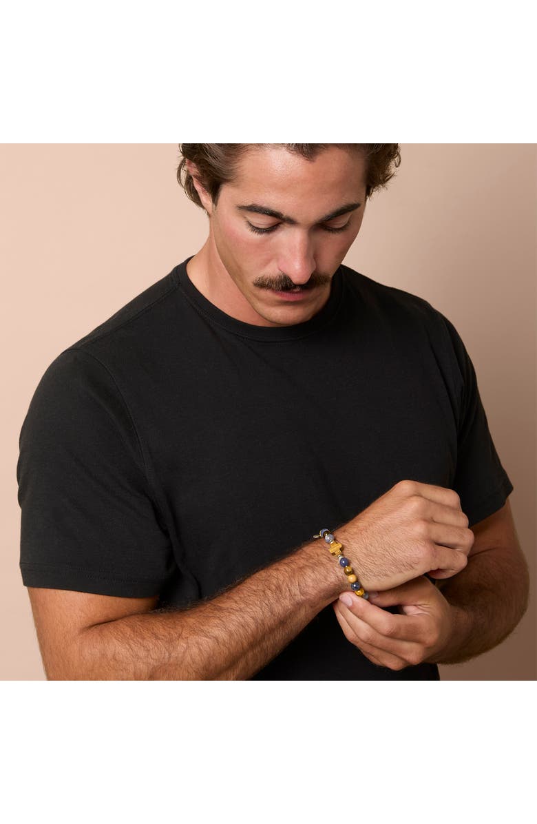 Lucky Brand Sodalite Bead Stretch Bracelets with Cross Accents, Alternate, color, Blue, Brown