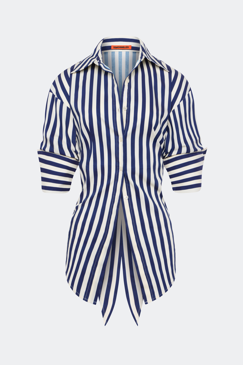 Loch Poplin Tie Back Button Up Shirt