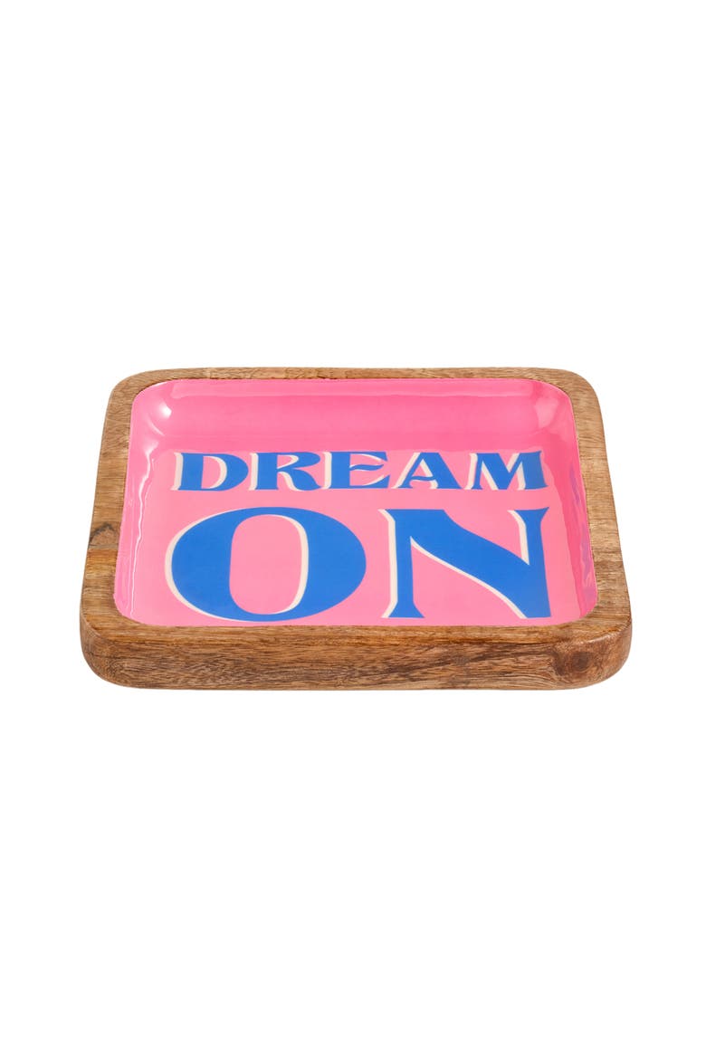 Lakri Mango Wood Tray 8X8 In, Alternate, color, Pink