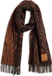 Ganni Leopard Jacquard Wool Scarf