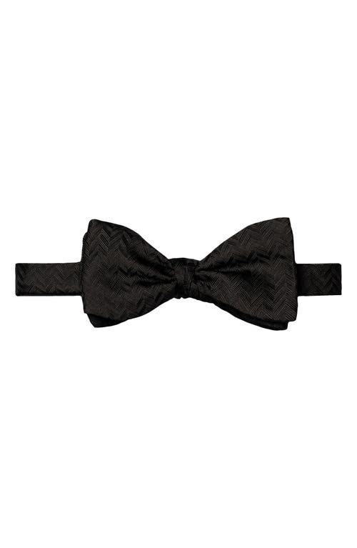 Eton Solid Black Silk Herringbone Bow Tie In Black