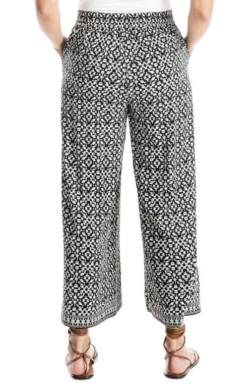 Max Studio Wide Leg Pull-on Crop Pants In Black/cream Ikat Lattice