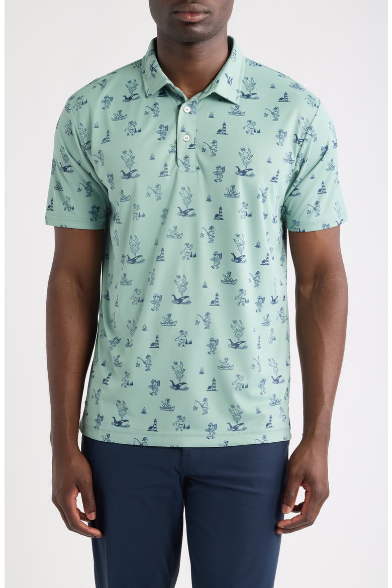 Canoe Print Performance Golf Polo, Main, color, GRANITE GREEN