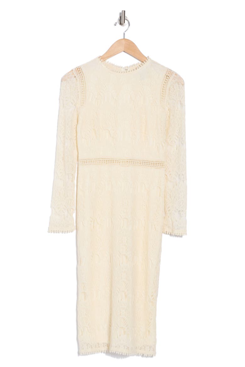 Lace Long Sleeve Midi Dress, Alternate, color, ANTIQUE WHITE