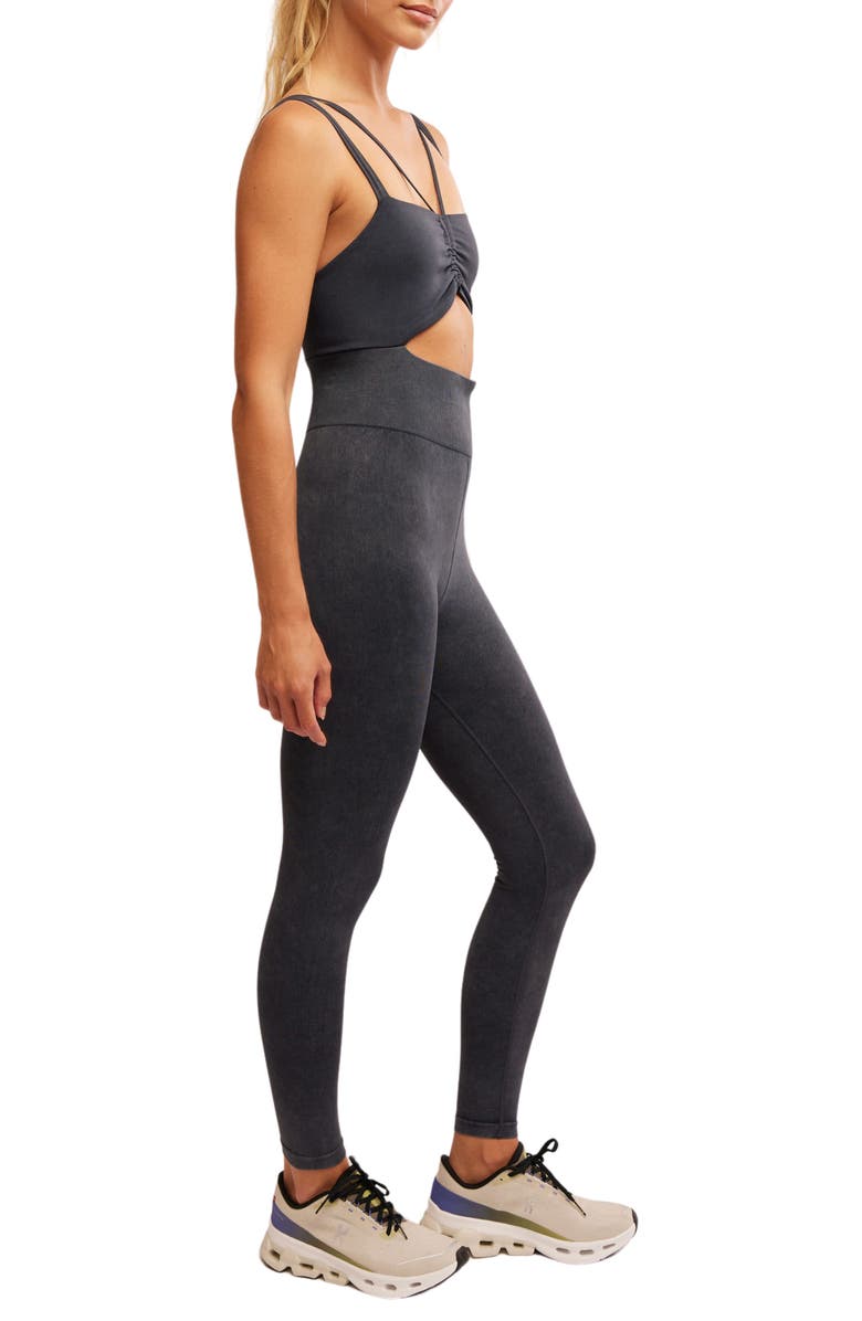 Free People FP Movement Good Karma Cutout Jumpsuit, Alternate, color, Black