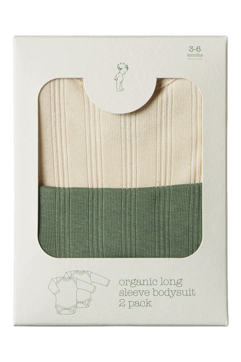 2-Pack Long Sleeve Organic Cotton Bodysuits, Alternate, color, NATURAL/ NETTLE