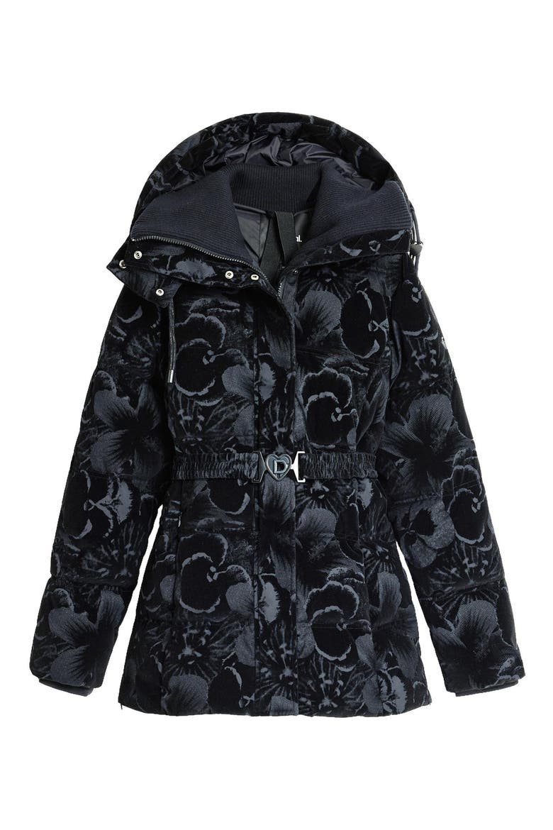 Floral Quilted Puffer Coat, Alternate, color, BLACK