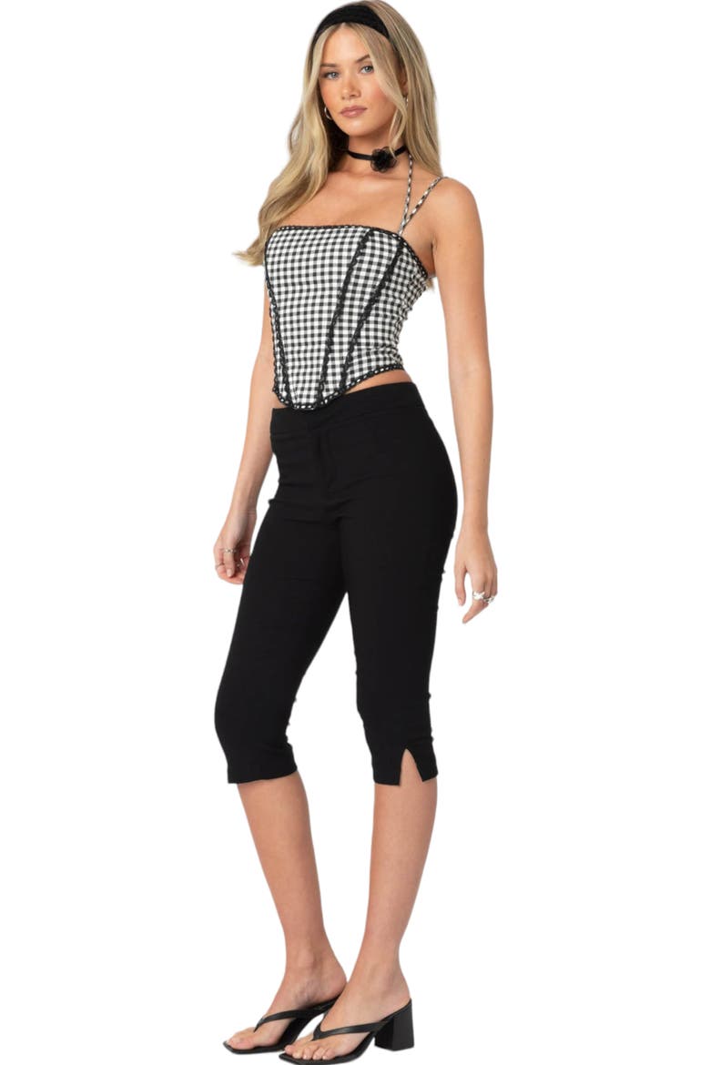Gingham Lace Trim Corset Camisole, Alternate, color, BLACK-AND-WHITE