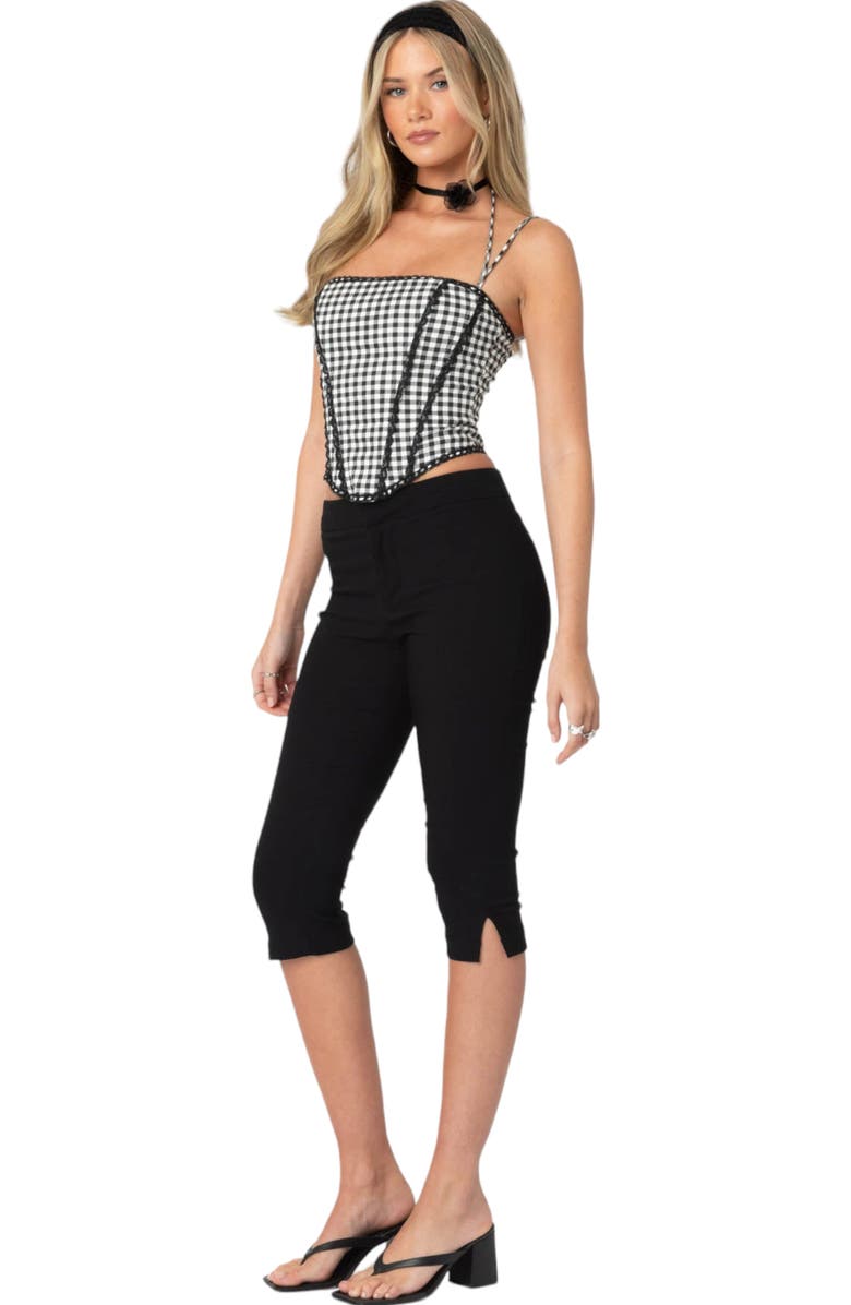 EDIKTED Gingham Lace Trim Corset Camisole, Alternate, color, Black-And-White