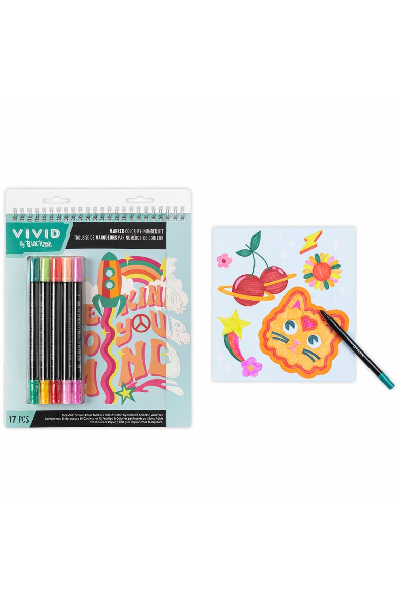 Marker Color By Number Kit, Good Vibes, 5 Markers, Alternate, color, Multicolored