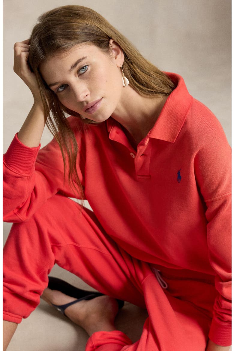 Lightweight Fleece Polo Sweatshirt, Alternate, color, BRIGHT HIBISCUS