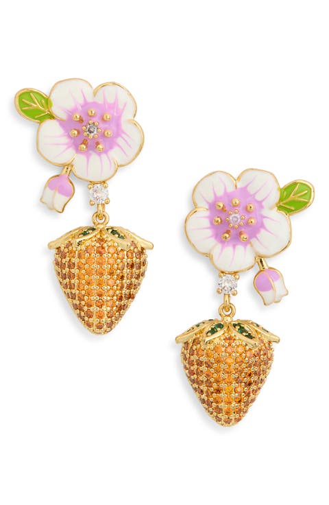 Selene Cubic Zirconia Flower & Strawberry Drop Earrings