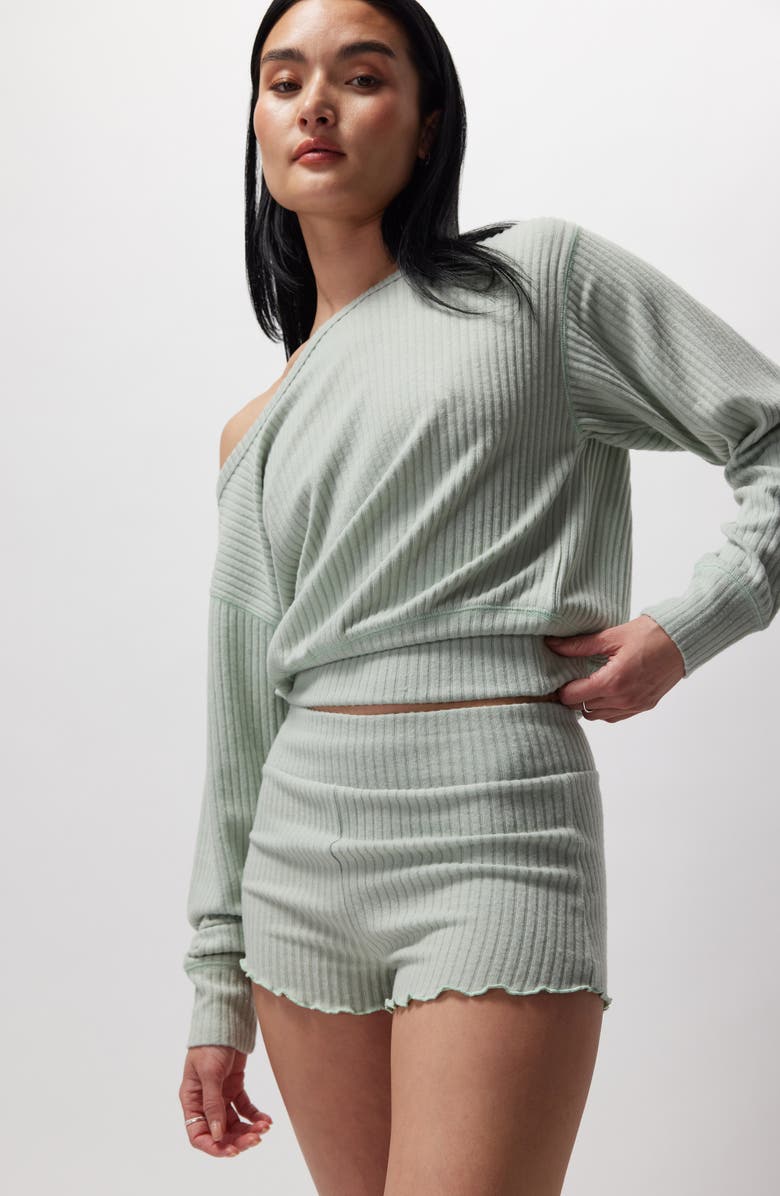 Spiritual Gangster Ballet Vida One-Shoulder Blouson Rib Top, Alternate, color,