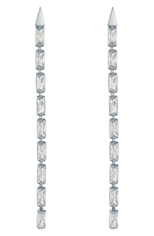 Ted Baker Isalie Cubic Zirconia Baguette Linear Drop Earrings In Silver Tone/clear Crystal