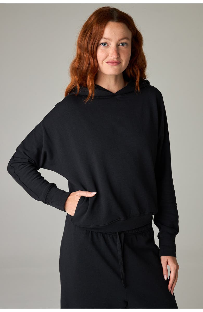 eavolu Baikal Eco-Luxe Fleece Dolman Crop Hoodie - Cloud-Soft Comfort, Alternate, color, Coal Black