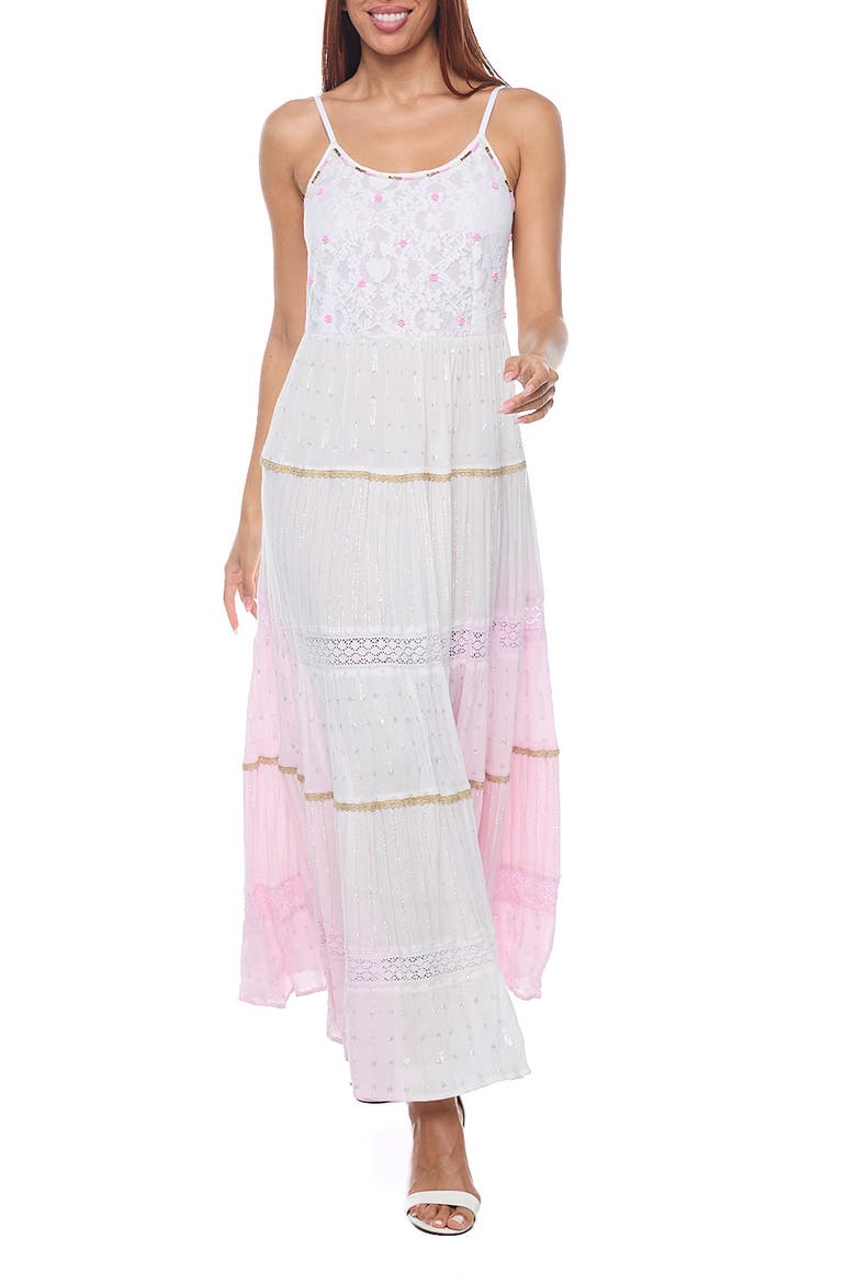 Lace Tiered Maxi Sundress, Main, color, LIGHT PINK/WHITE