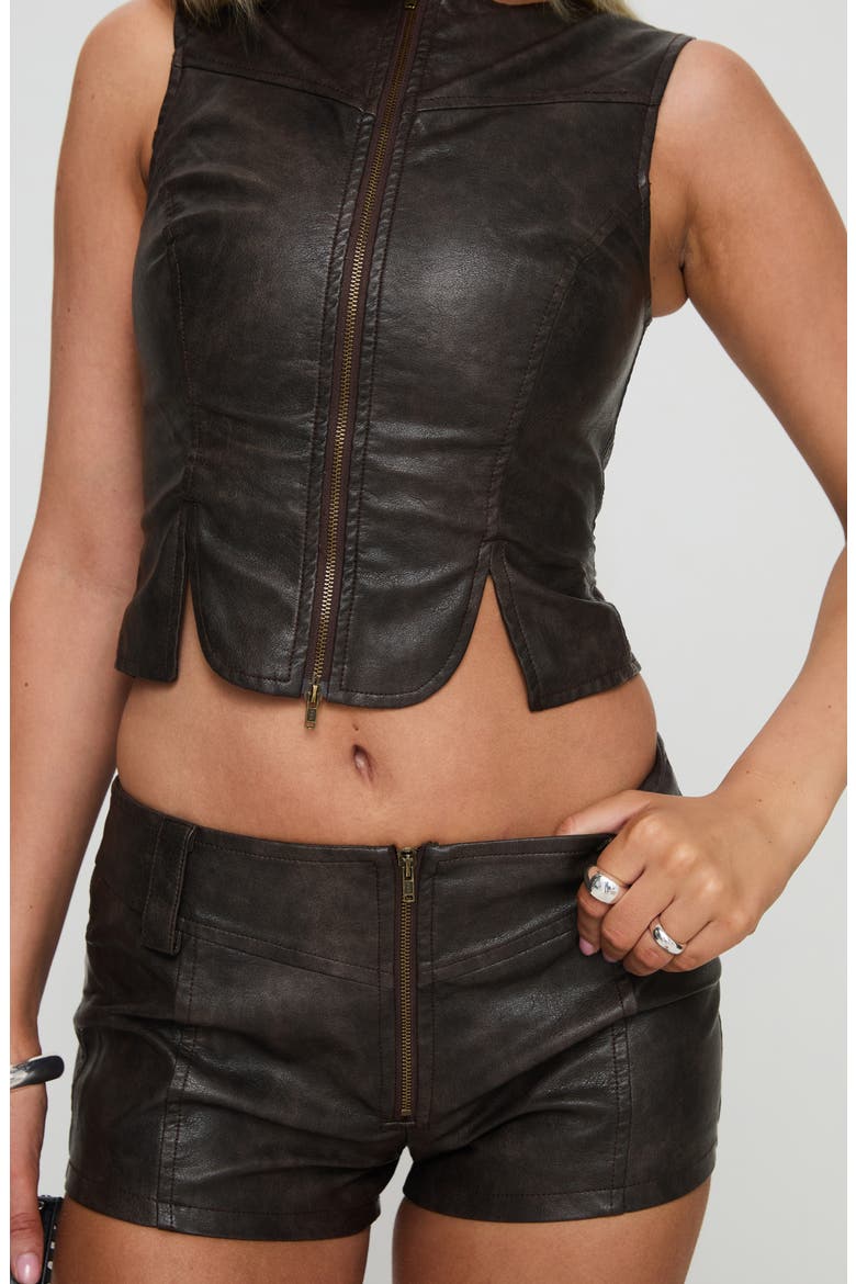 Ambrosie Faux Leather Crop Top & Shorts Set, Alternate, color, WASHED BROWN