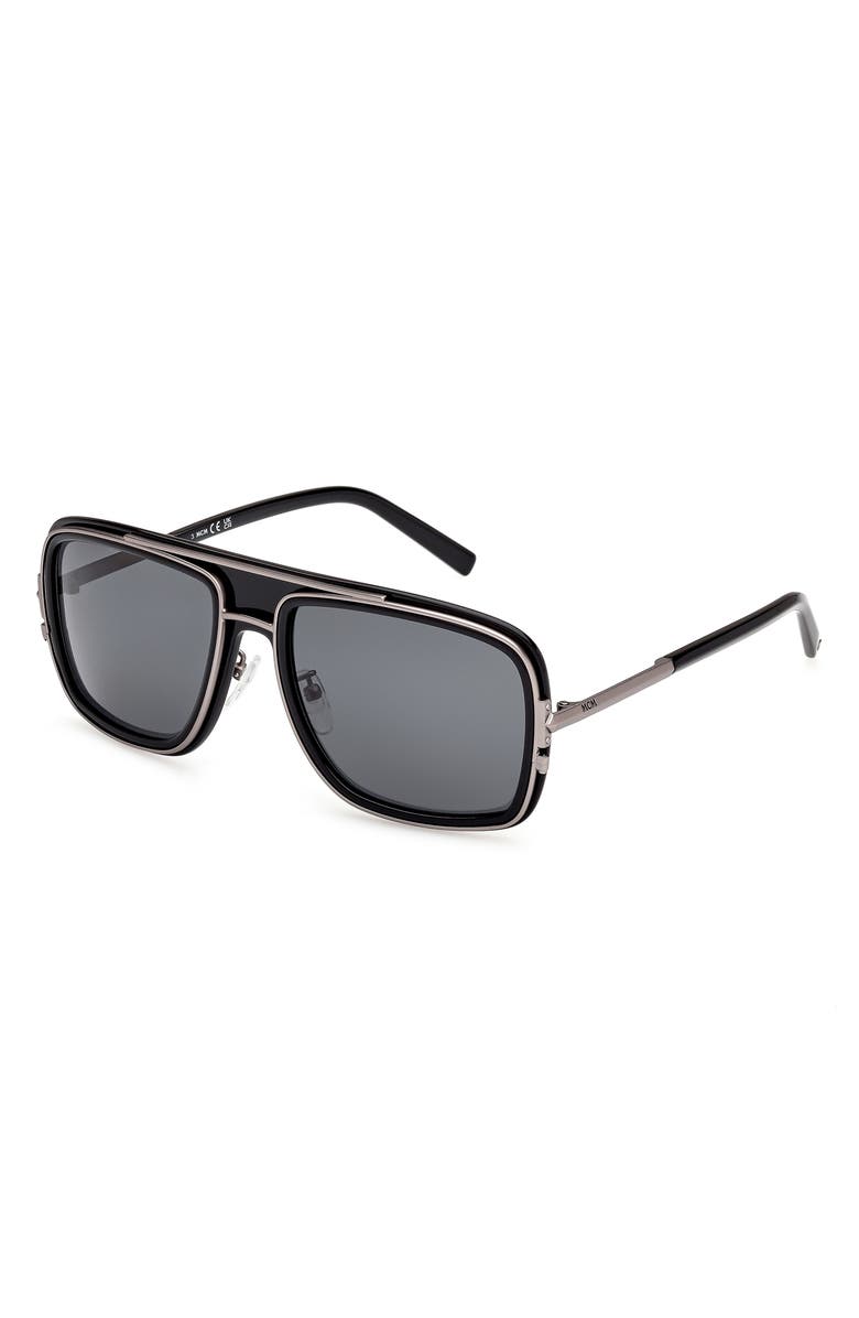 MCM 57mm Navigator Sunglasses, Alternate, color, Shiny Black / Smoke