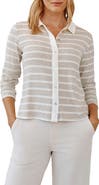Bella Dahl Stripe Contrast Placket Knit Button-Up Shirt