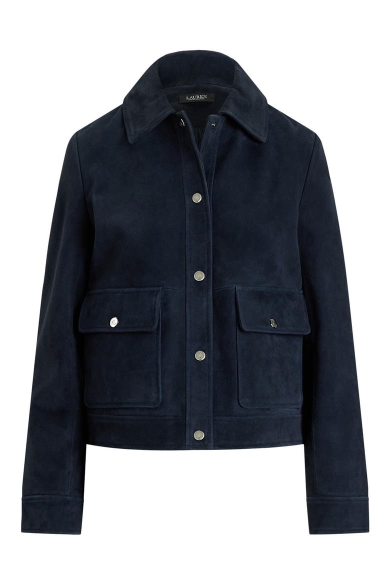 Snap Front Suede Jacket, Alternate, color, DK NAVY