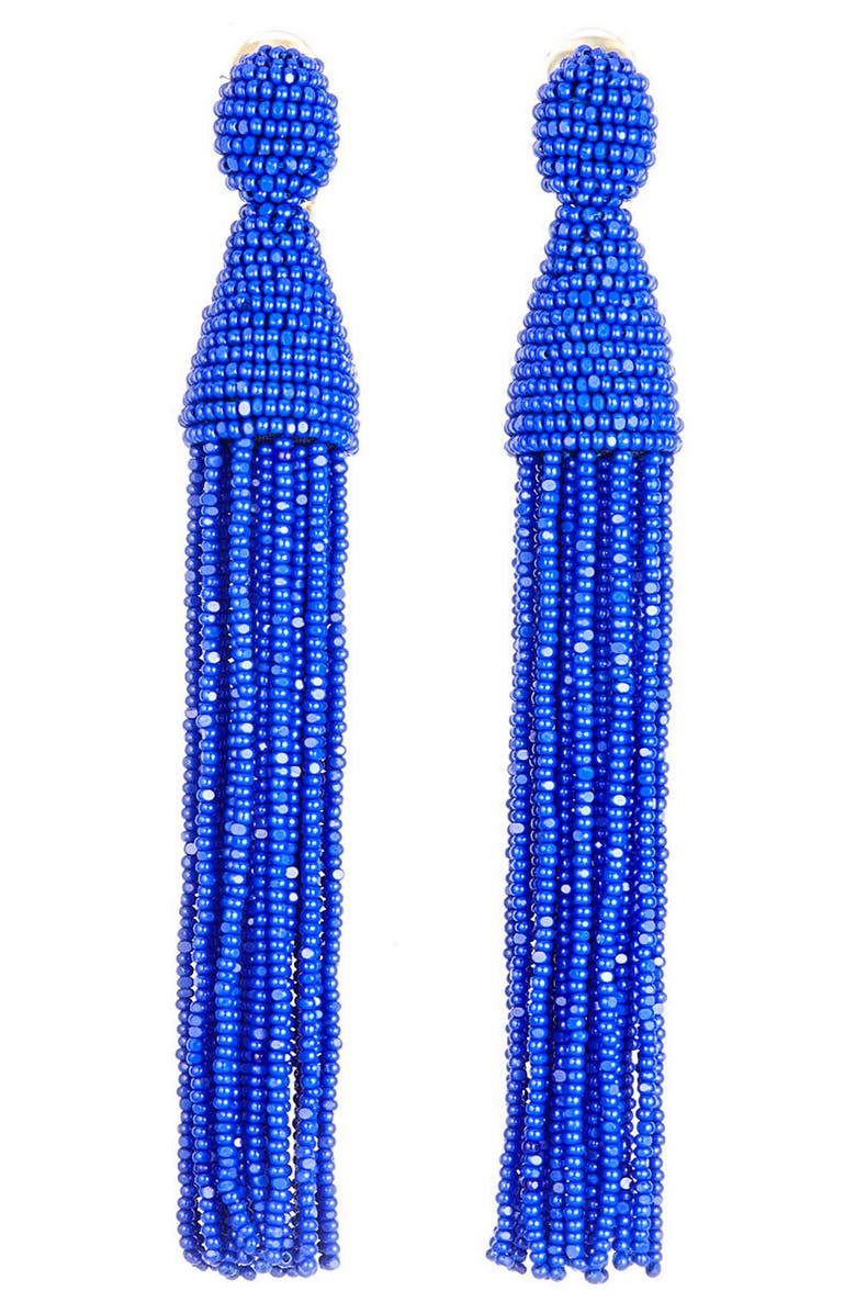 Oscar de la Renta Long Tassel Drop Clip Earrings, Main, color,