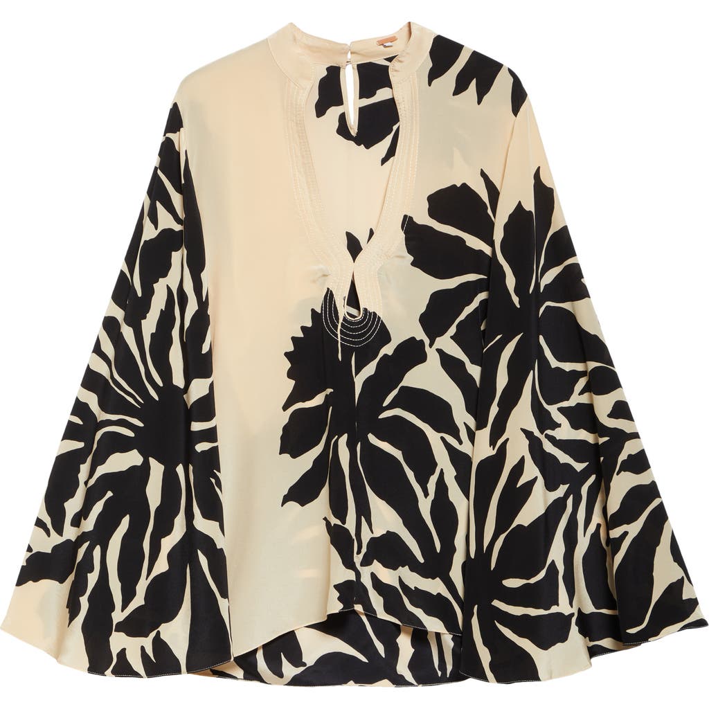 Johanna Ortiz Loveland Silk Crêpe De Chine Top In Clavel Ecru/black