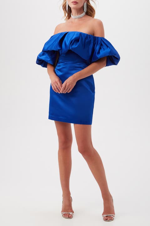 Nia Off the Shoulder Ruffle Satin Cocktail Dress