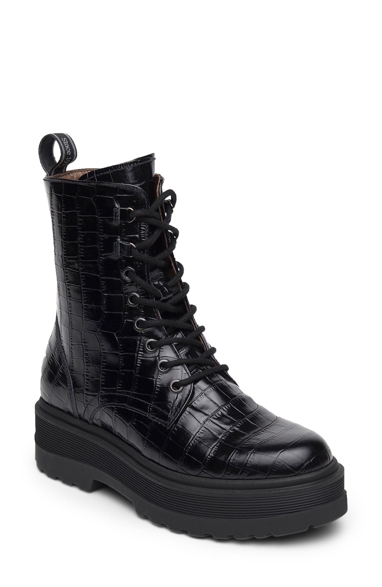 NeroGiardini Embossed Combat Boot, Main, color, 