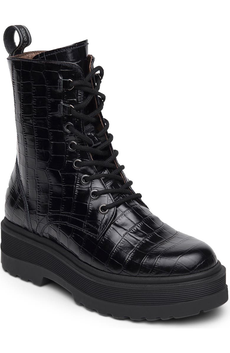 NeroGiardini Embossed Combat Boot, Main, color,
