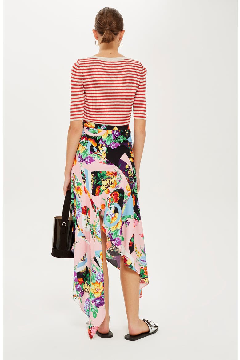 Spliced Floral Print Midi Skirt, Alternate, color, PINK MULTI