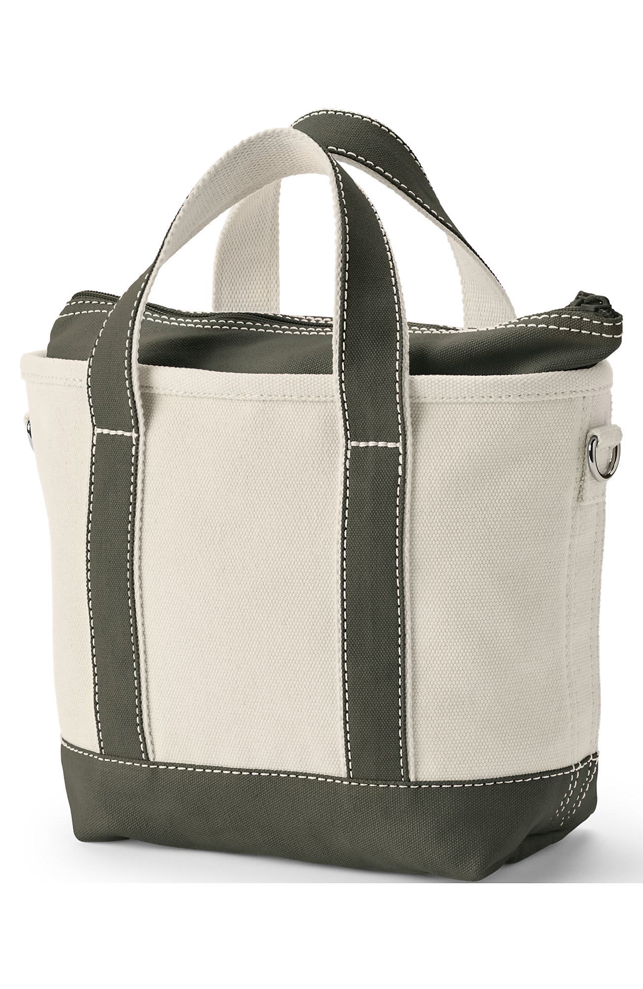 Lands' End Zip Top Canvas Tote Bag, Alternate, color, Natural/Dark Olive Green