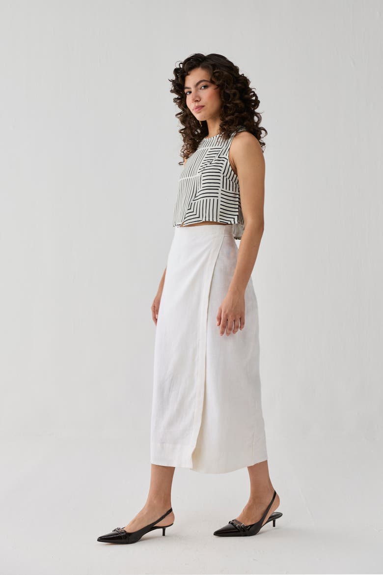 Fitted Overlap Midi Skirt, Alternate, color, Off White