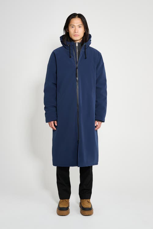 Stutterheim Stockholm Long Matte Winter Coat In Blue