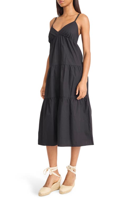 The Good Journey V-neck Tiered Cotton Midi Dress In Black Beauty