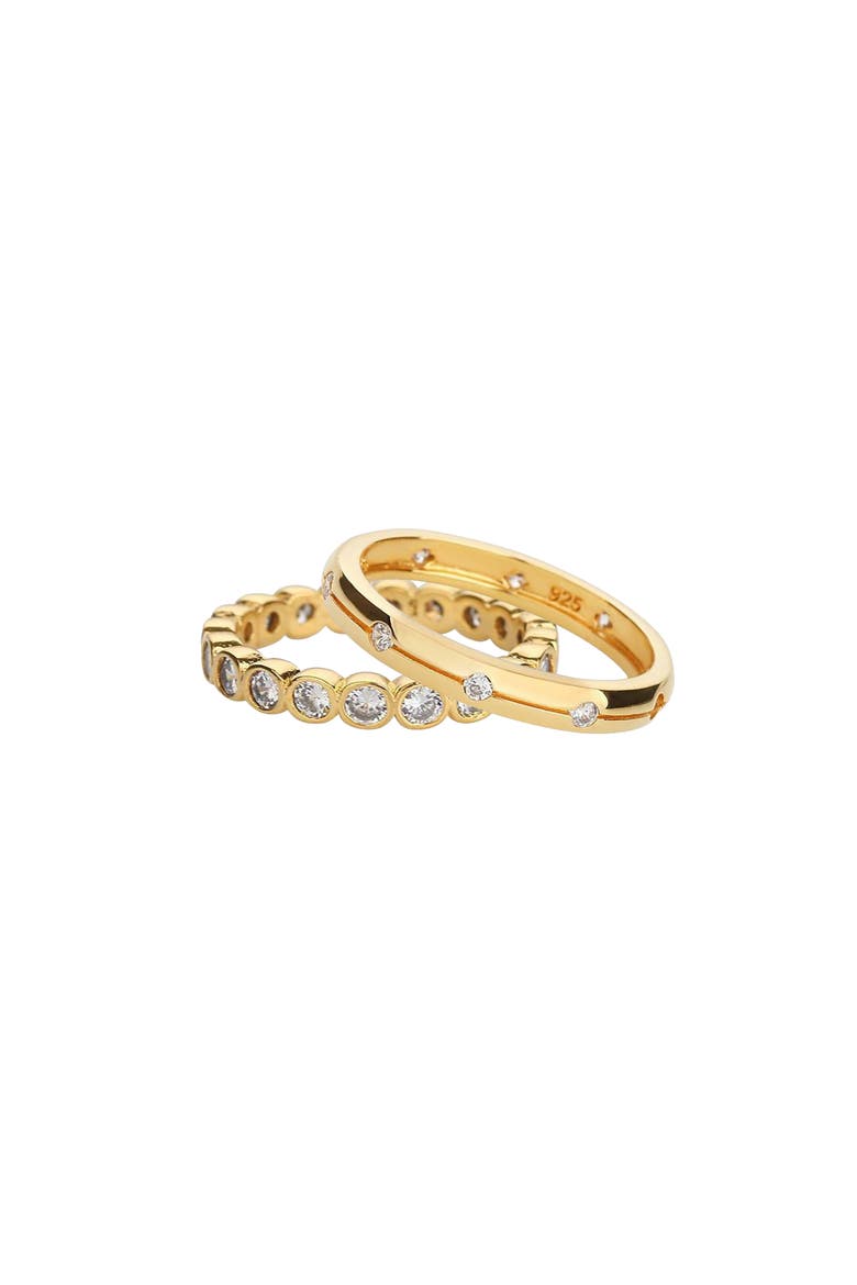 18K Gold Plated Sterling Silver Shining Elegance Ring Duo Set Gift Idea, Main, color, Gold