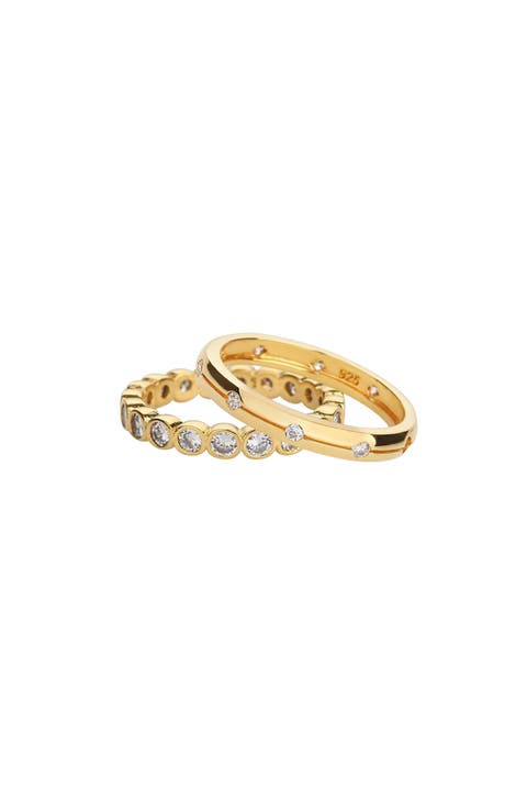 18K Gold Plated Sterling Silver Shining Elegance Ring Duo Set Gift Idea