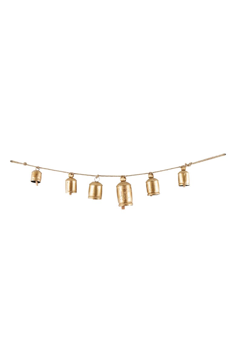 WILLOW ROW Bohemian Metal Cow Bell Garland, Main, color, Gold
