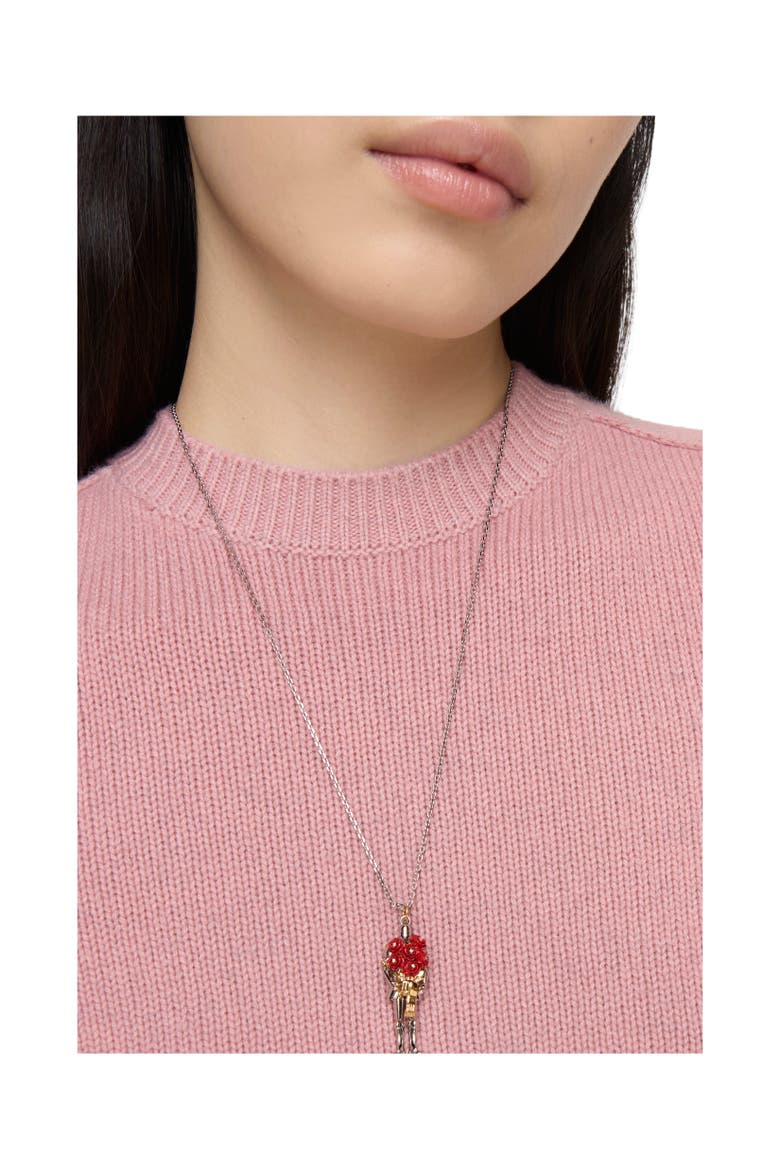 Knight Rose Charm Necklace, Alternate, color, Silver/gold/red